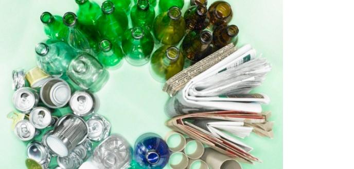 Recycling items including bottles and cardboard