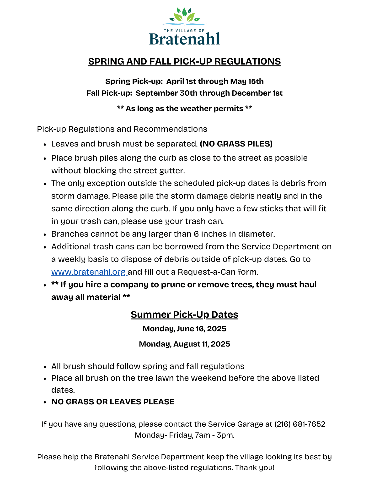SPRING AND FALL PICK-UP REGULATIONS