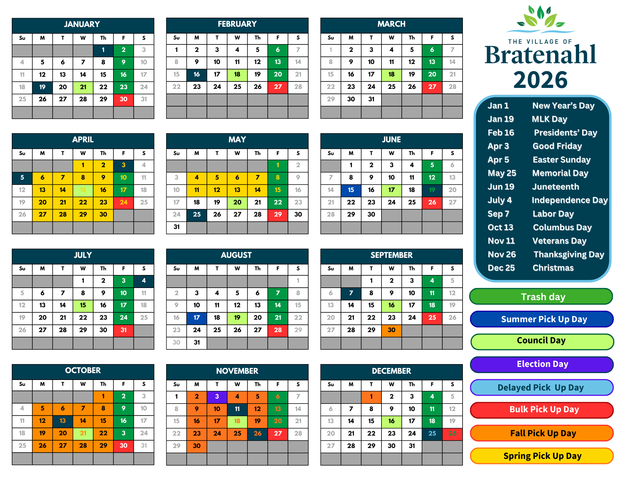 2026 SERVICE CALENDAR 